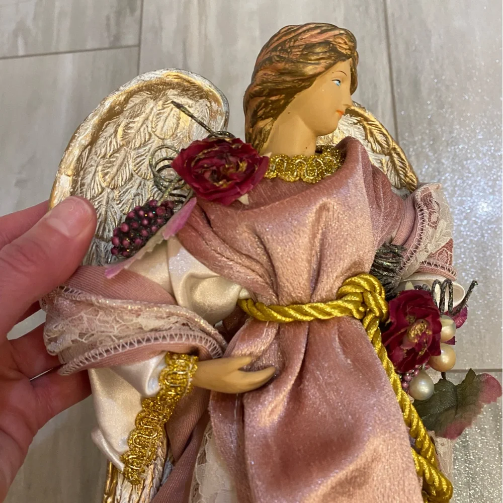 Vintage Victorian Style Christmas Tree Topper Pink, Gold and White Angel